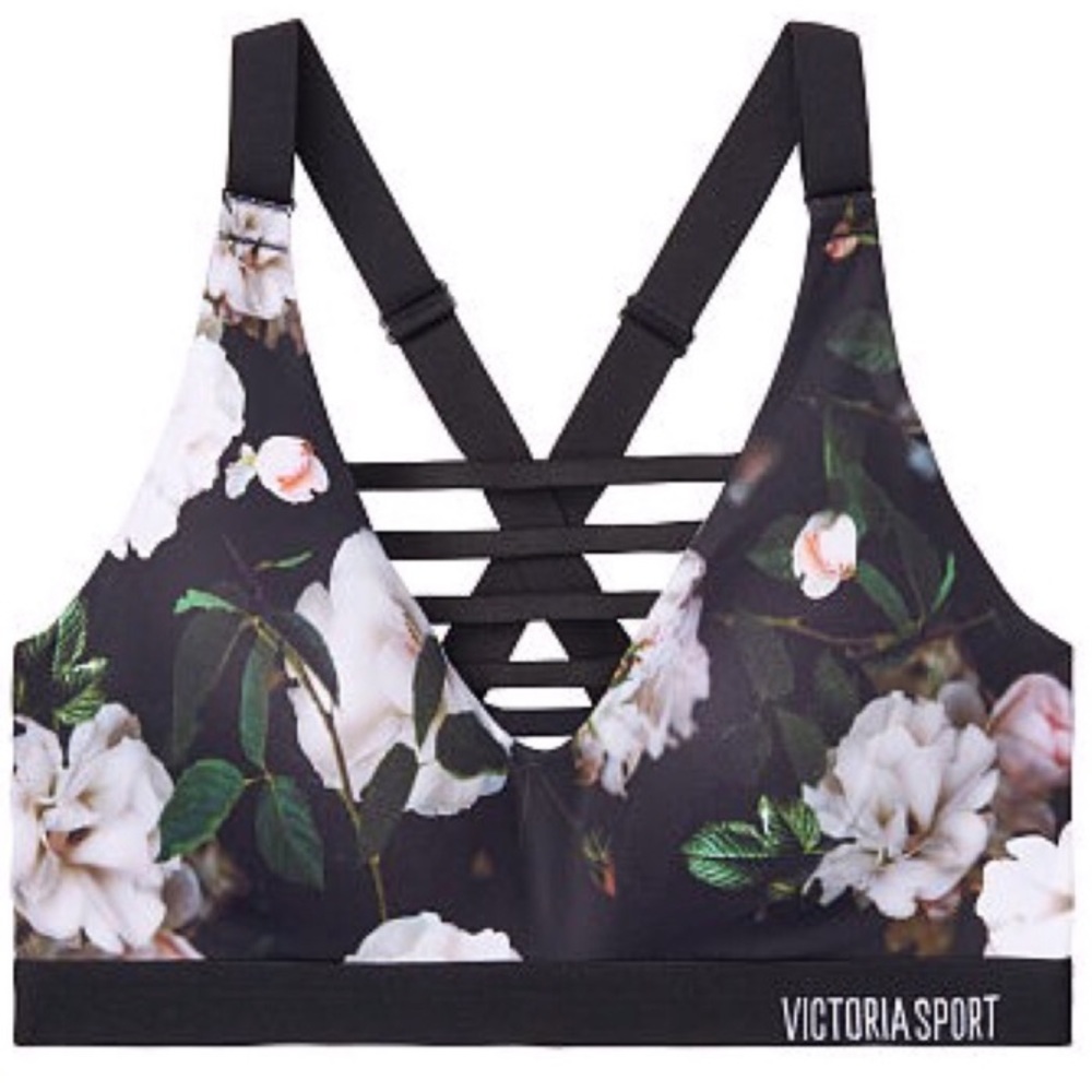 Victorias Secret Lightweight Sport Bra Floral Black 32B - Picture 2 of 10